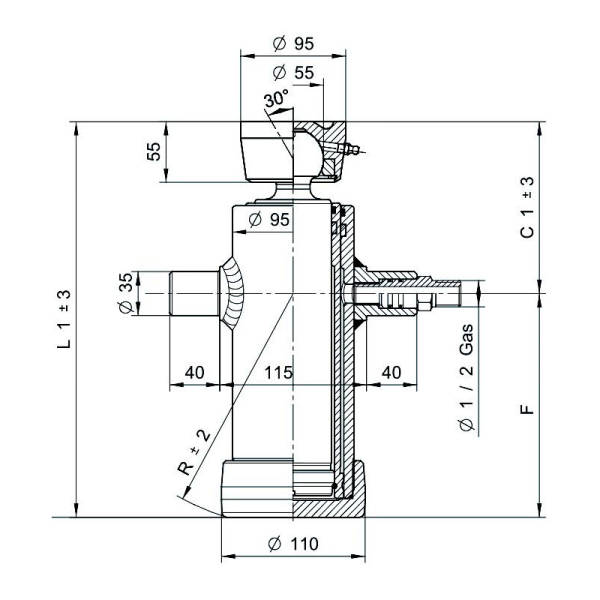 vérins téléscopiques 6ton course 895mm 2 expansions tête soudable