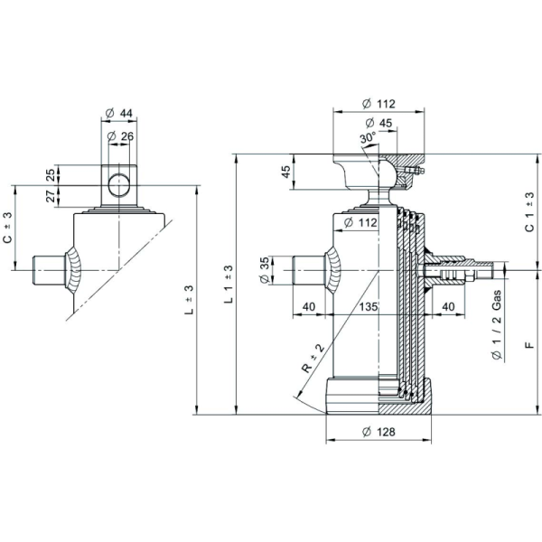 vérins téléscopiques 7ton course 1390mm à 4 expansions plateau à vis