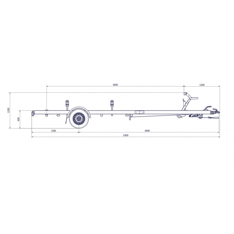 6m30-2m20 - 1x1350 kg - 1350 kg - VLEMMIX - Remorque Porte-Bateau