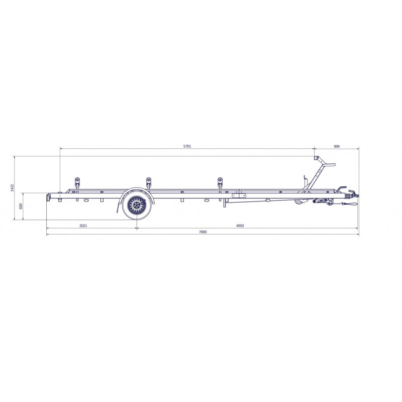 remorque bateau moteur 2700kg 6m30