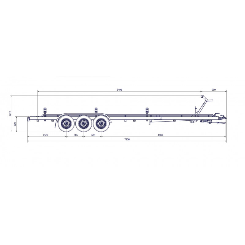 Remorque bateau 3500kg moteur 3 essieux 1350kg