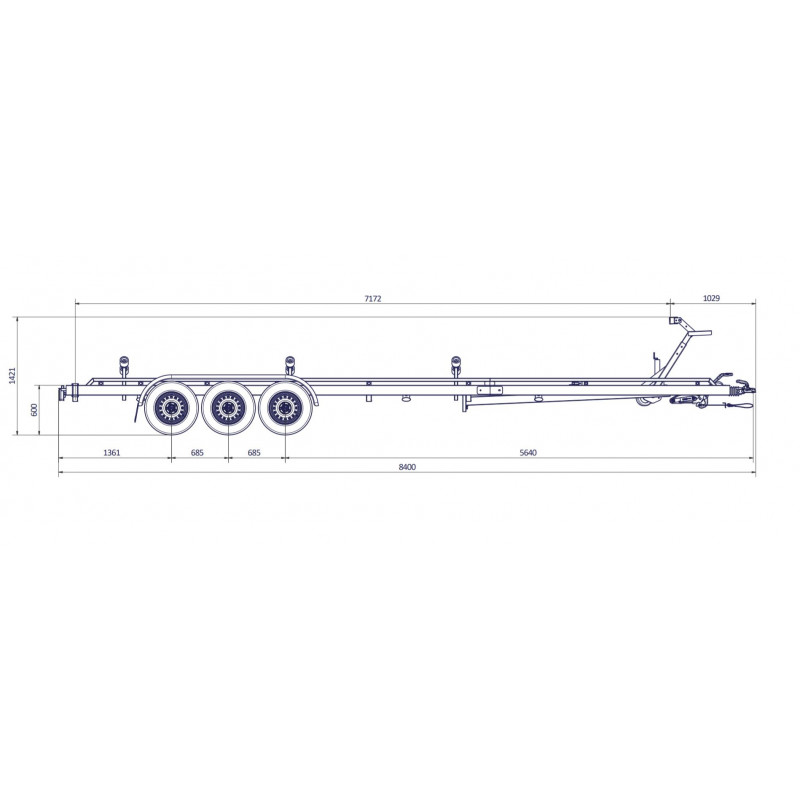 8m40-2m55 - 3X1800 kg - 3500 kg - VLEMMIX - Remorque Porte-Bateau