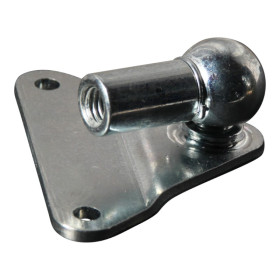 plaque de montage avec boule, boule et support zingué complet, triangle 62x62x3,0, 2 trous Ø5,3mm sur 55mm. Robinet Ø13x9,5mm...