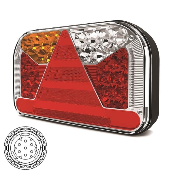 gauche | Feu arrière LED sans éclaireur de plaque d'immatriculation | 12-36v | 7-PIN connecteur AMP