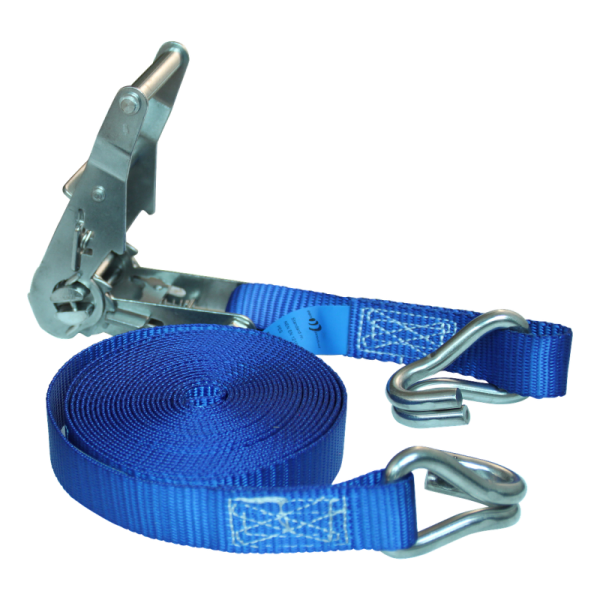 sangle d'arrimage avec cliquet inox et chevrons double bleu 25mm 5000mm polyester