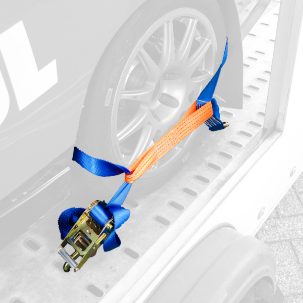 sangle d'arrimage pour transporteur de voiture avec boucle de liaison bleu/lboucle de lingne orange 50 x mm 3500mm polyester