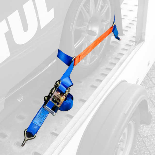 sangle d'arrimage pour transporteur de voiture, model par-dessus bleu/orange 50mm 3900mm polyester