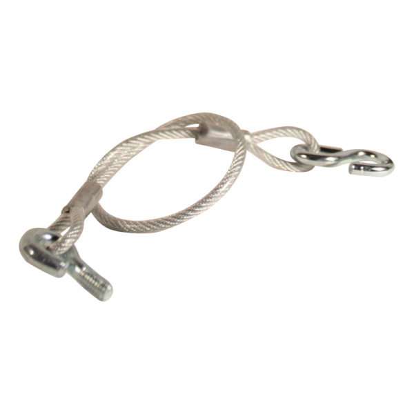 cable d'abattant Ø5 385mm 1x oeillet fileté M8x15mm / 1x crochet en forme de S