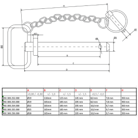 broche à poignée avec chaîn Ø28mm 165mm