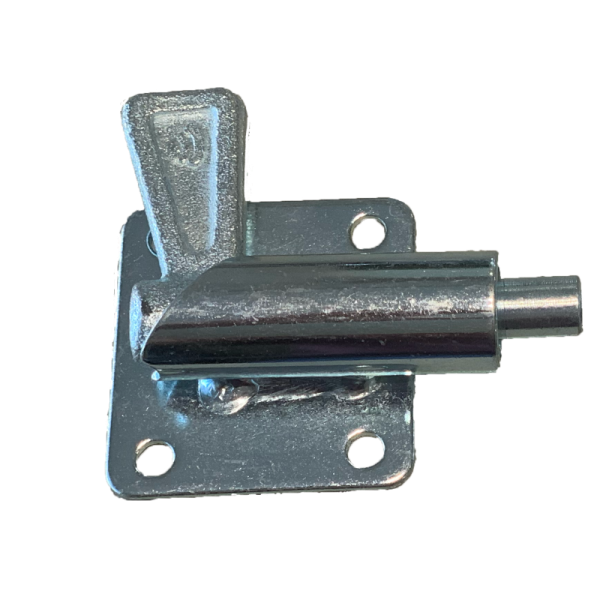 Crochet avec plaque de fixation version à visser cheville Ø10mm gauche zingué