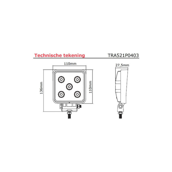 lampe de travail 9/33V 400mm câble avec connecteur Deutsch 15 Watt blanc