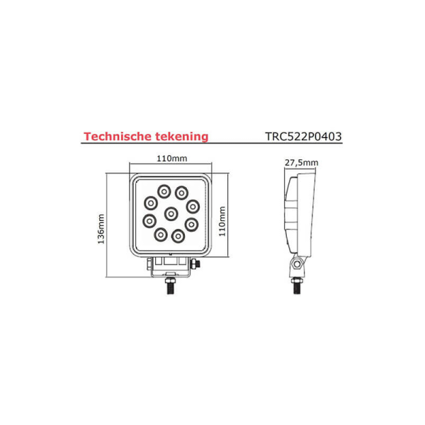 lampe de travail 9/33V 400mm câble avec connecteur Deutsch 27 Watt blanc