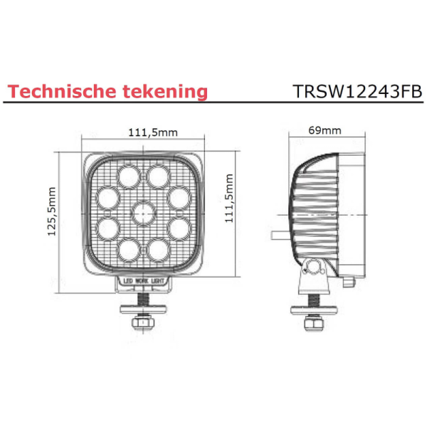 lampe de travail 9/36V 400mm câble avec connecteur Deutsch 27 Watt blanc