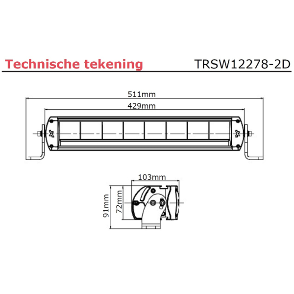lampe de travail 9/36V 400mm câble avec connecteur Deutsch 80 Watt blanc