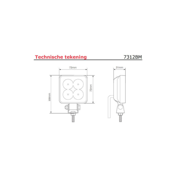 lampe de travail LED 12/24 V câble 400 mm 12 Watts blanc