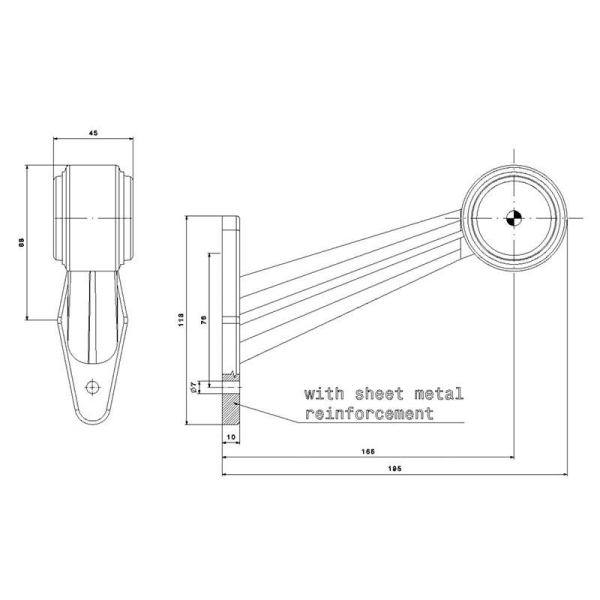 feu d'encombrement rood/wit droit câble 200 mm 12/24V