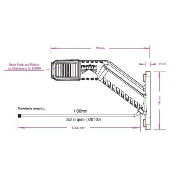 feu d'encombrement Superpoint 4 LED rouge / blanc / orange 1,0 m de câble DC