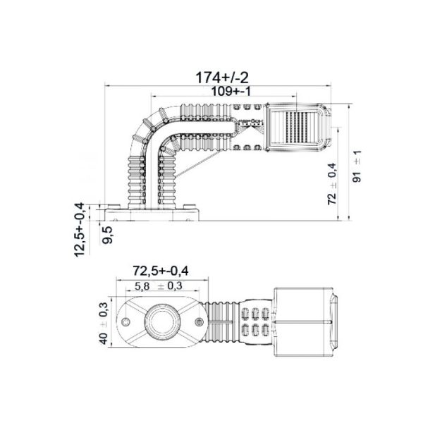 feu d'encombrement Superpoint IV, versie "Earpoint" LED, rouge/blanc/orange gauche DC câble 1000mm