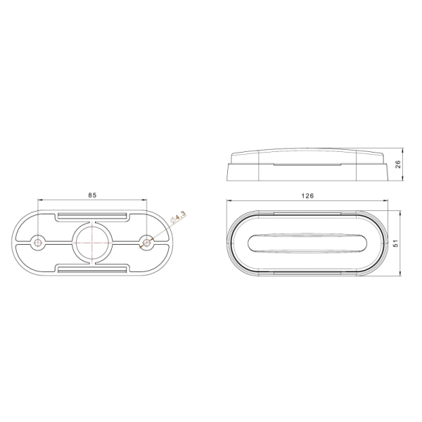 feu de position latéral 126 x 51 x 26mm  orange cable 500mm IP68 12/24vV