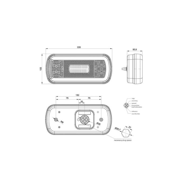 feu arrière LED baïonnette à 5 pôles baïonnette à 5 pôles V10C5-600B5 universel 12/24 V 12/24 V avec feu de brouillard