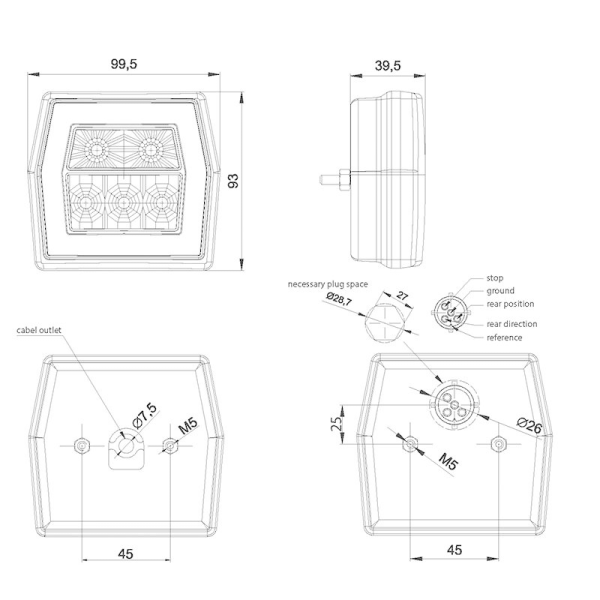 feu arrière LED baïonnette à 5 pôles universel 12/24V Lavaflow