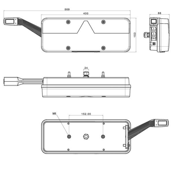 feu arrière LED câble gauche 9/36V Lavaflow
