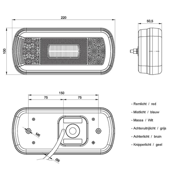 feu arrière LED câble universel 12/24V Lavaflow