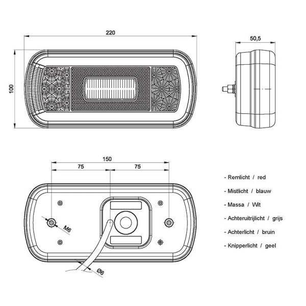 feu arrière LED câble universel universel 12/24V Lavaflow sans éclairage de la plaque d'immatriculation avec feu de brouillar...