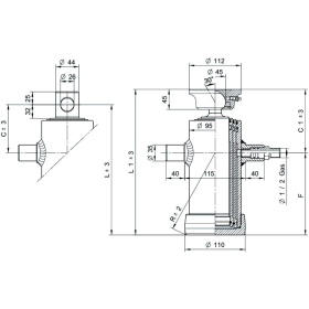 kit de vérins de levage galvanisés 2036Q 5 tonnes, course 1043 mm, 3 étages + vis sans fin galvanisée, bague cardan, œillets ...
