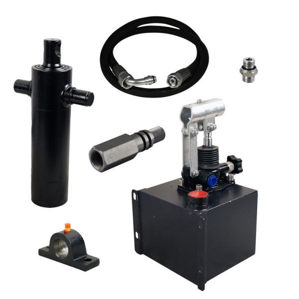 kit vérin de levage à 3 étages, course 686 mm, 4,1 tonnes + pompe manuelle 4,1 L + tuyau 2000 mm + protection anti-rupture de...