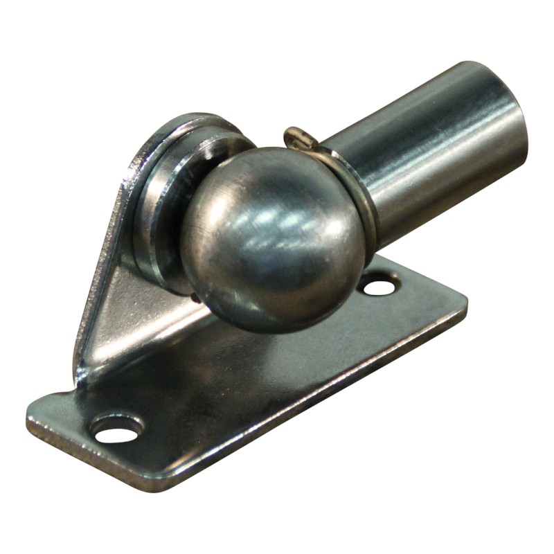 Support laterale avec boule, panne de balle et clip  de retenue BA30/K13+PF30 zingué Support d'angle, 2 trous Ø4.3mm sur 40. Hauteur 16. Boule 13, Max. 1200N. Pan PF30 (M8). Non monté.