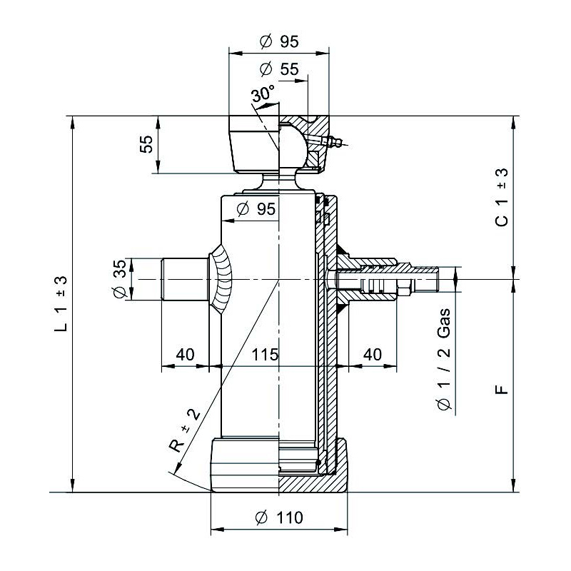 vérins téléscopiques 6ton course 895mm 2 expansions tête soudable