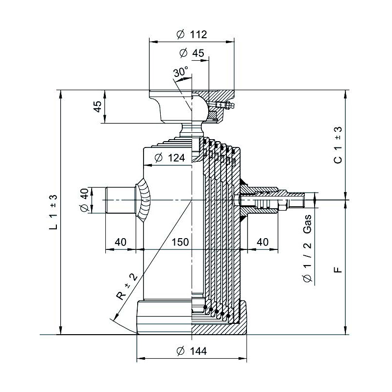 vérins téléscopiques 6ton course 1245mm 6 expansions tête soudable