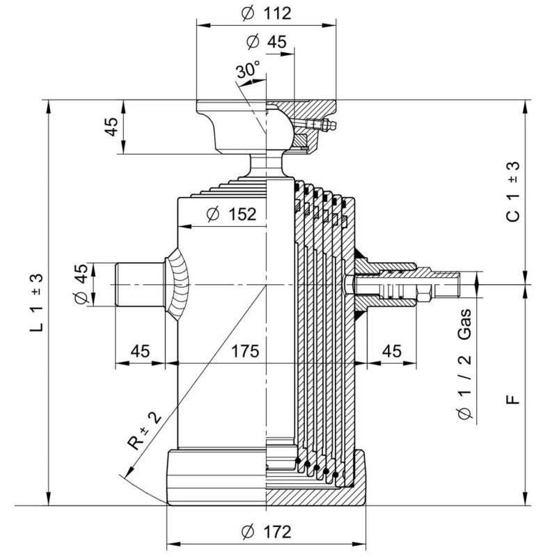 vérins téléscopiques 9ton course 1000mm 6 expansions tête soudable