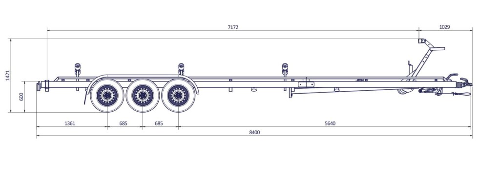 8m40-2m55 - 3X1800 kg - 3500 kg - VLEMMIX - Remorque Porte-Bateau (photo)