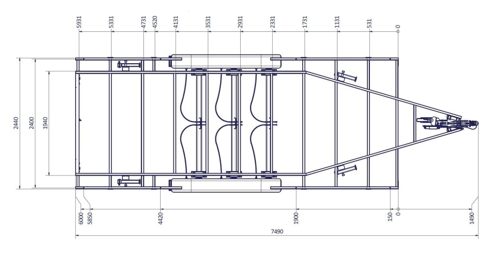 TH 6m x 2m44 plateau 3 x essieux 1350kg (photo)