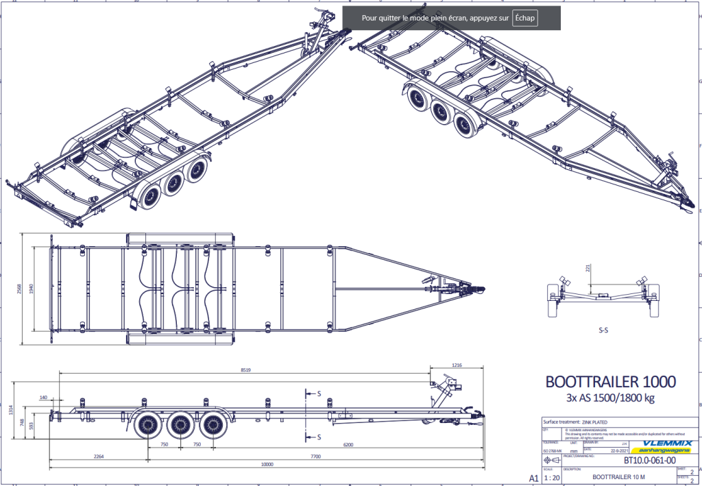 10m-2m55- 3X1350 kg - 3500 kg - VLEMMIX - Remorque Porte-Bateau (photo)