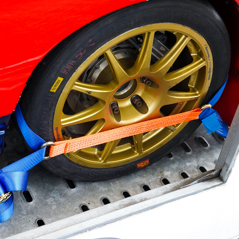 sangle d'arrimage pour transporteur de voiture, model par-dessus bleu/orange 50mm 3900mm polyester (photo)