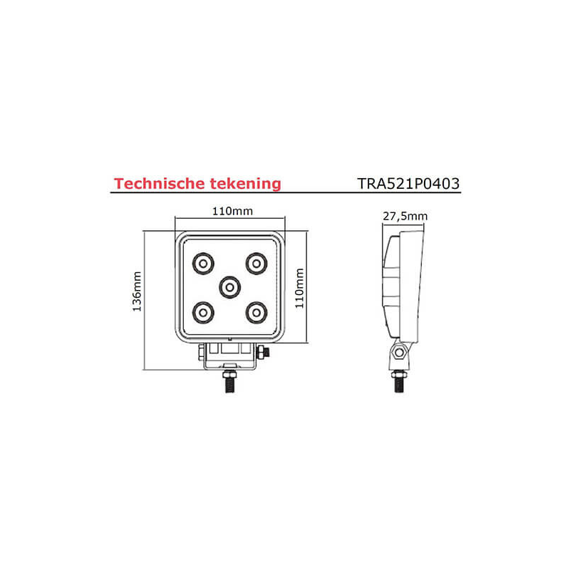 lampe de travail 9/33V 400mm câble avec connecteur Deutsch 15 Watt blanc (photo)
