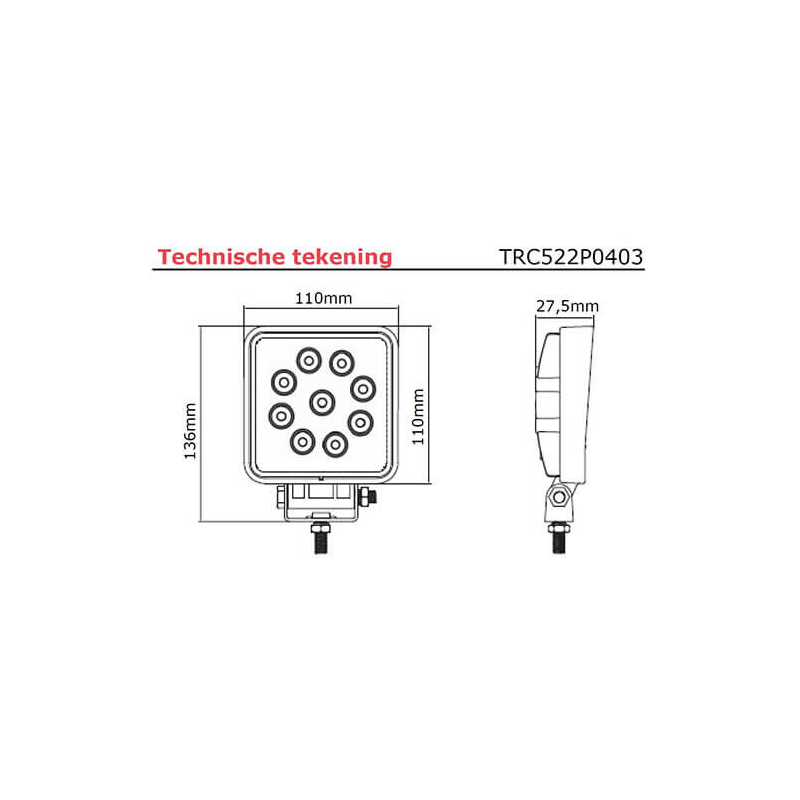 lampe de travail 9/33V 400mm câble avec connecteur Deutsch 27 Watt blanc (photo)