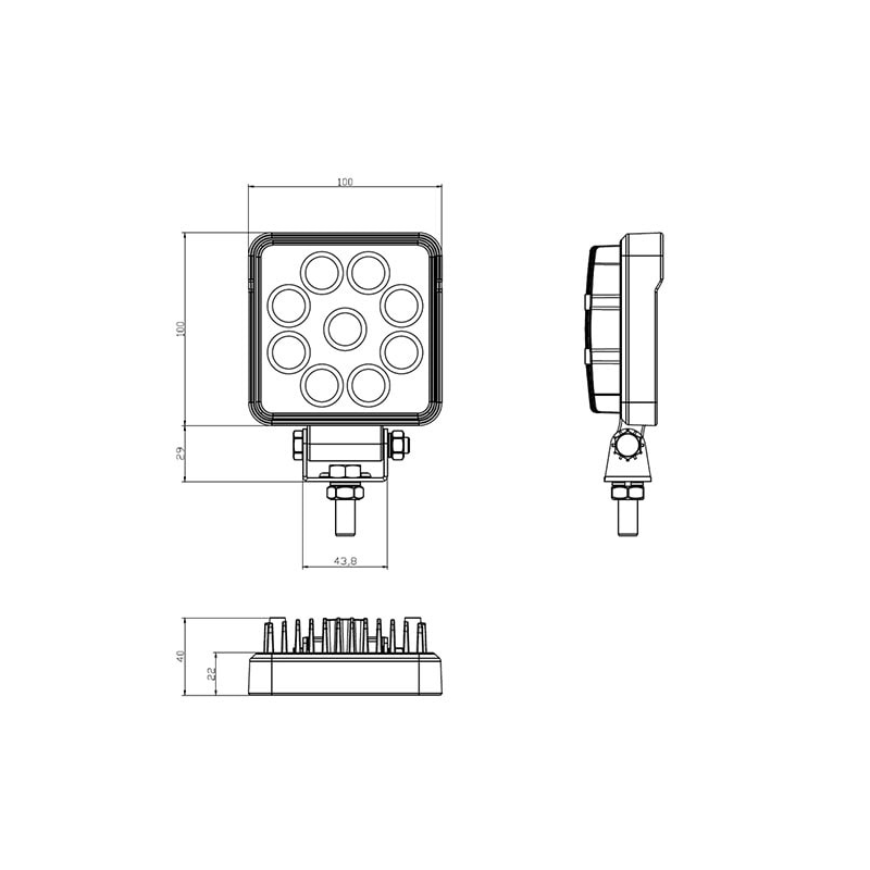 lampe de travail LED 400mm câble avec connecteur Deutsch 10/30v (tension de pointe soutenue jusqu'à 36v)V 13,5 Watt blanc (photo)