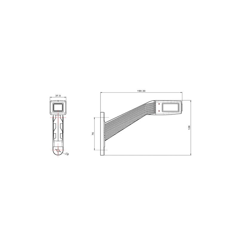 feu d'encombrement droit câble 300mm  12/24V (photo)