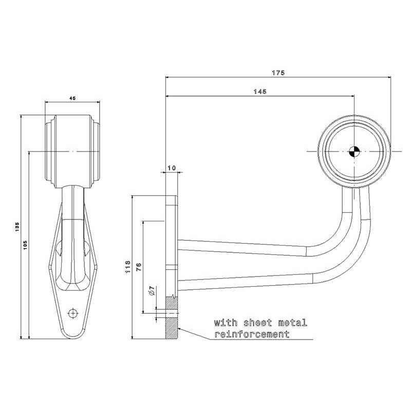 feu d'encombrement rood/wit droit câble 200 mm 12/24V (photo)