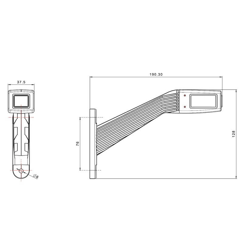 feu d'encombrement rouge/blanc/orange gauche câble 300mm 12/24vV (photo)