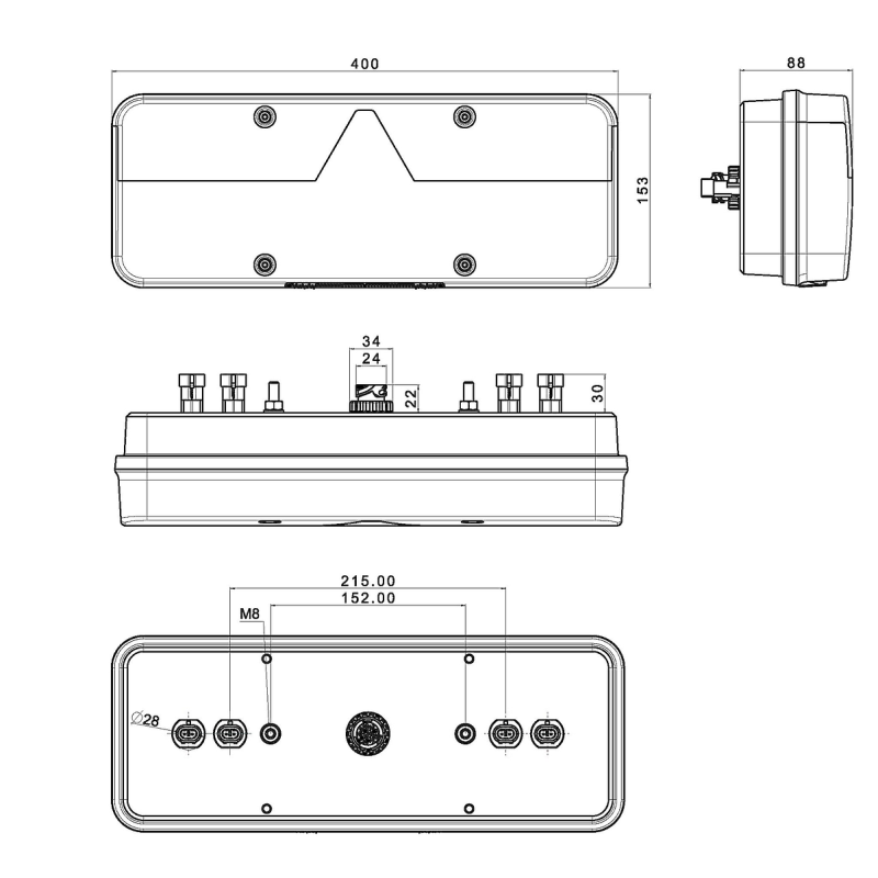 feu arrière LED connecteur AMP 7 PIN droit 9/36V Lavaflow (photo)