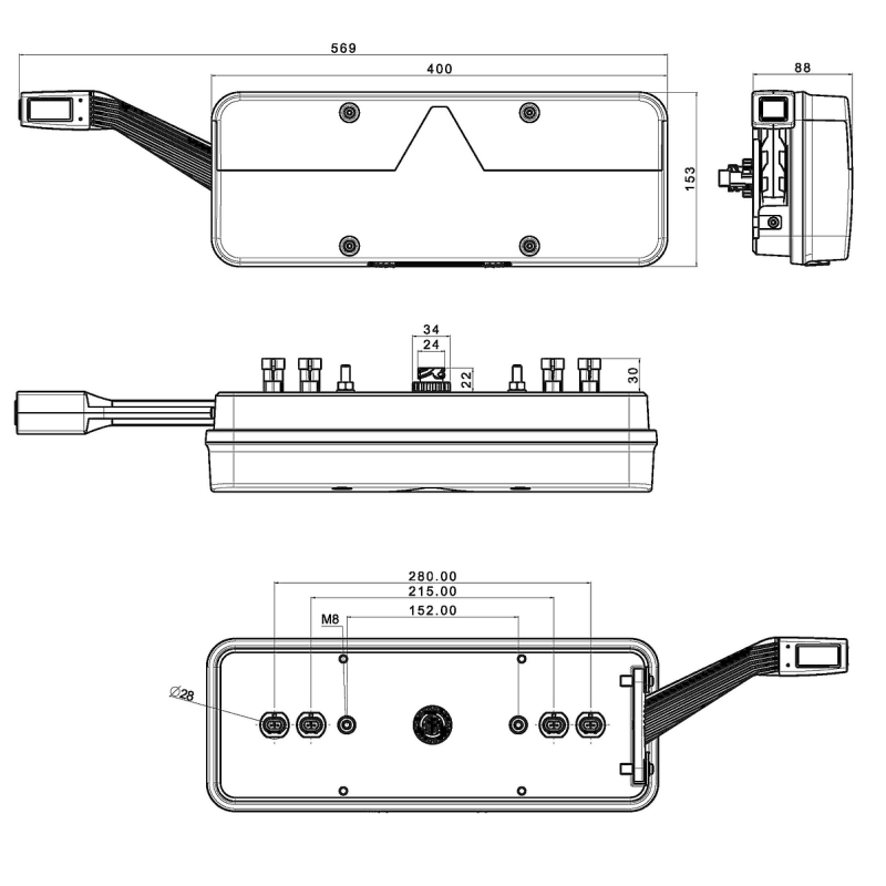 feu arrière LED connecteur AMP 7 PIN droit 9/36V Lavaflow (photo)