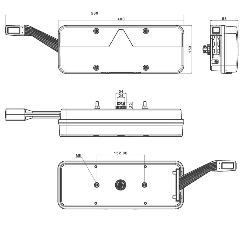 feu arrière LED connecteur AMP 7 PIN gauche 9/36V Lavaflow (photo)