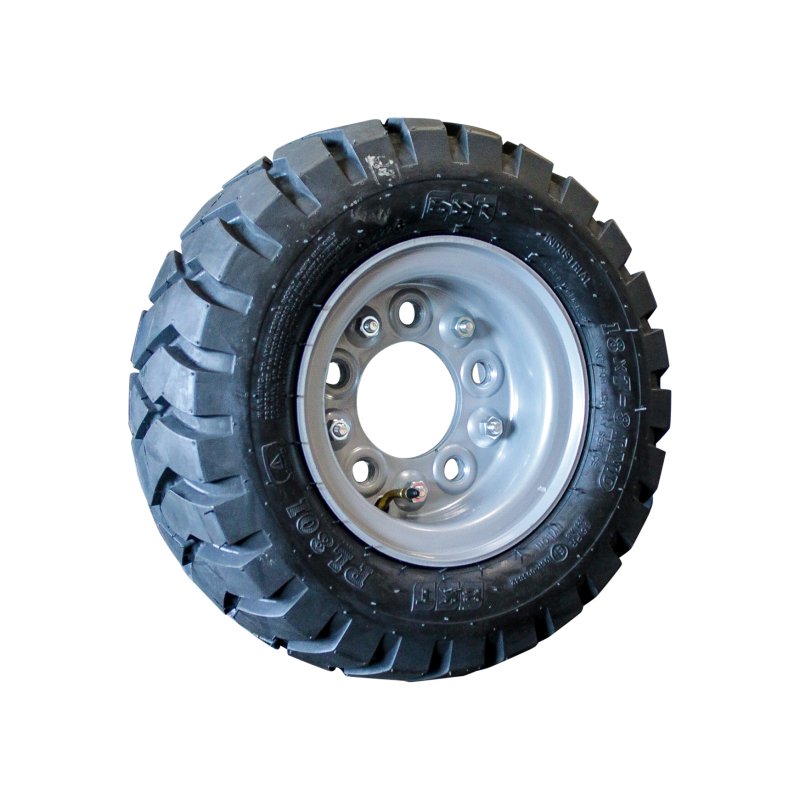 pneu + roue 18x7-8 4.33R-8 ET0 94/140/5 métal D-301 gris argent
