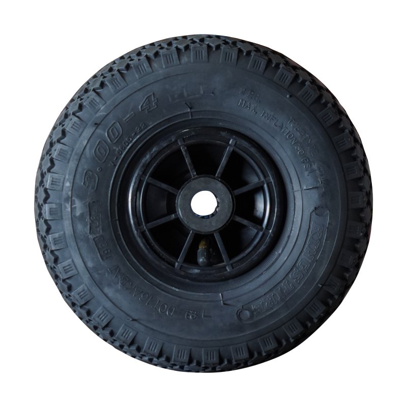 pneu + roue 3.00-4 2.10x4 roulement à rouleaux Ø20 NL75mm plastique V-6605 noir