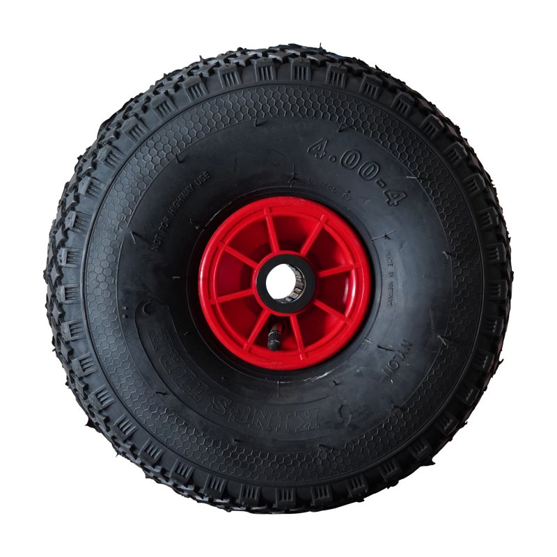 pneu + roue 4.00-4 2.10x4 ET0 roulement à rouleaux Ø25 NL75mm plastique V-6605 Rouge